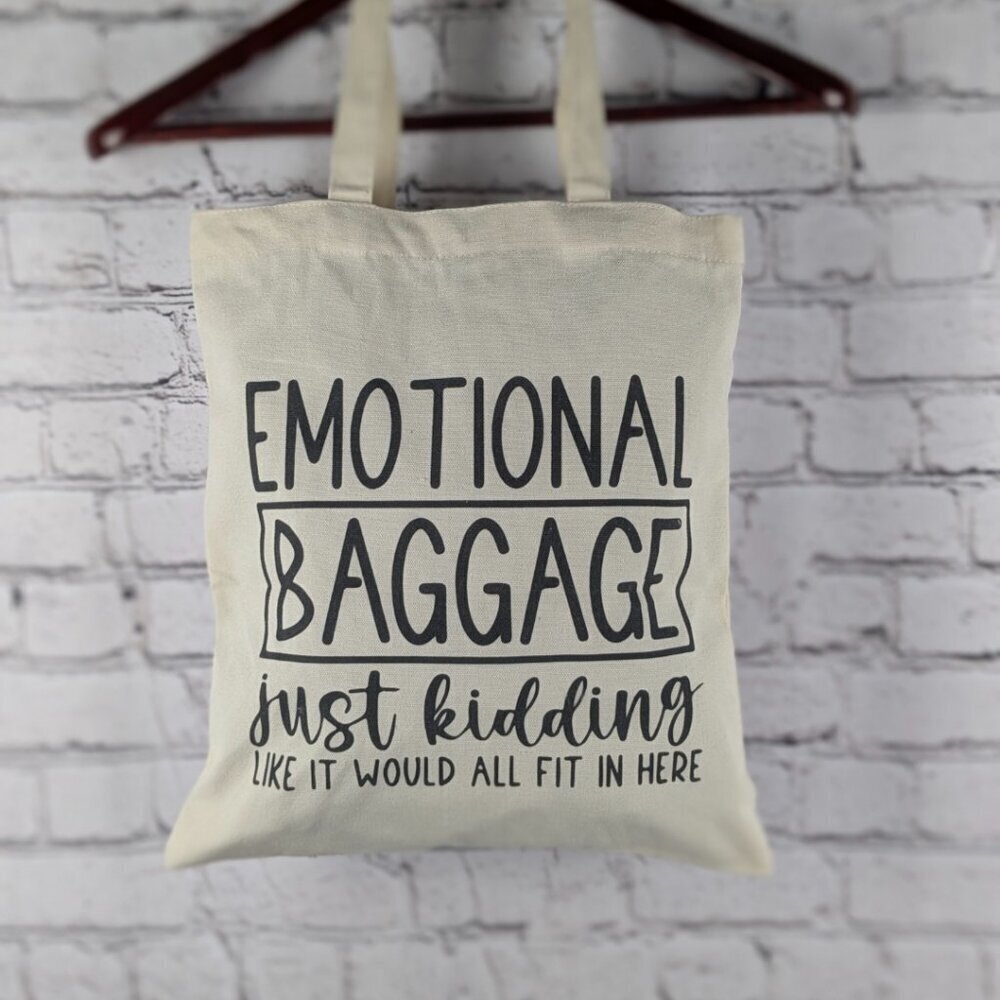 Humorous Funny reusable canvas tote shopping bag "emotional baggage" 14" x  16"